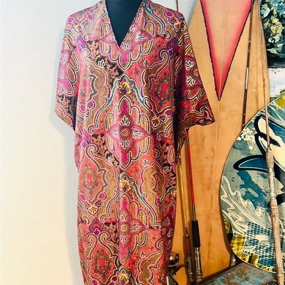 VTG Oscar de la Renta for Swirl Paisley Maxi Caftan Dress Made in USA Size 1X - Picture 9 of 12
